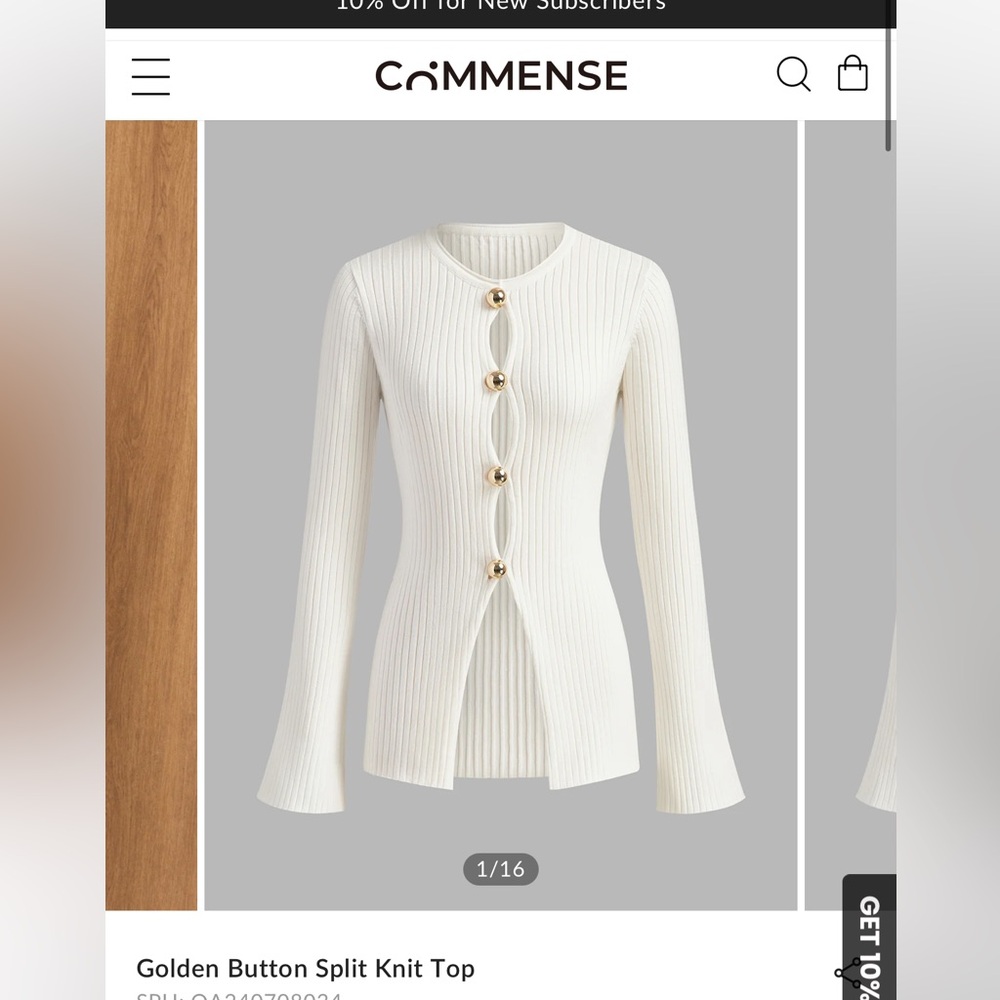 Commense Golden Button Split Knit Top XS